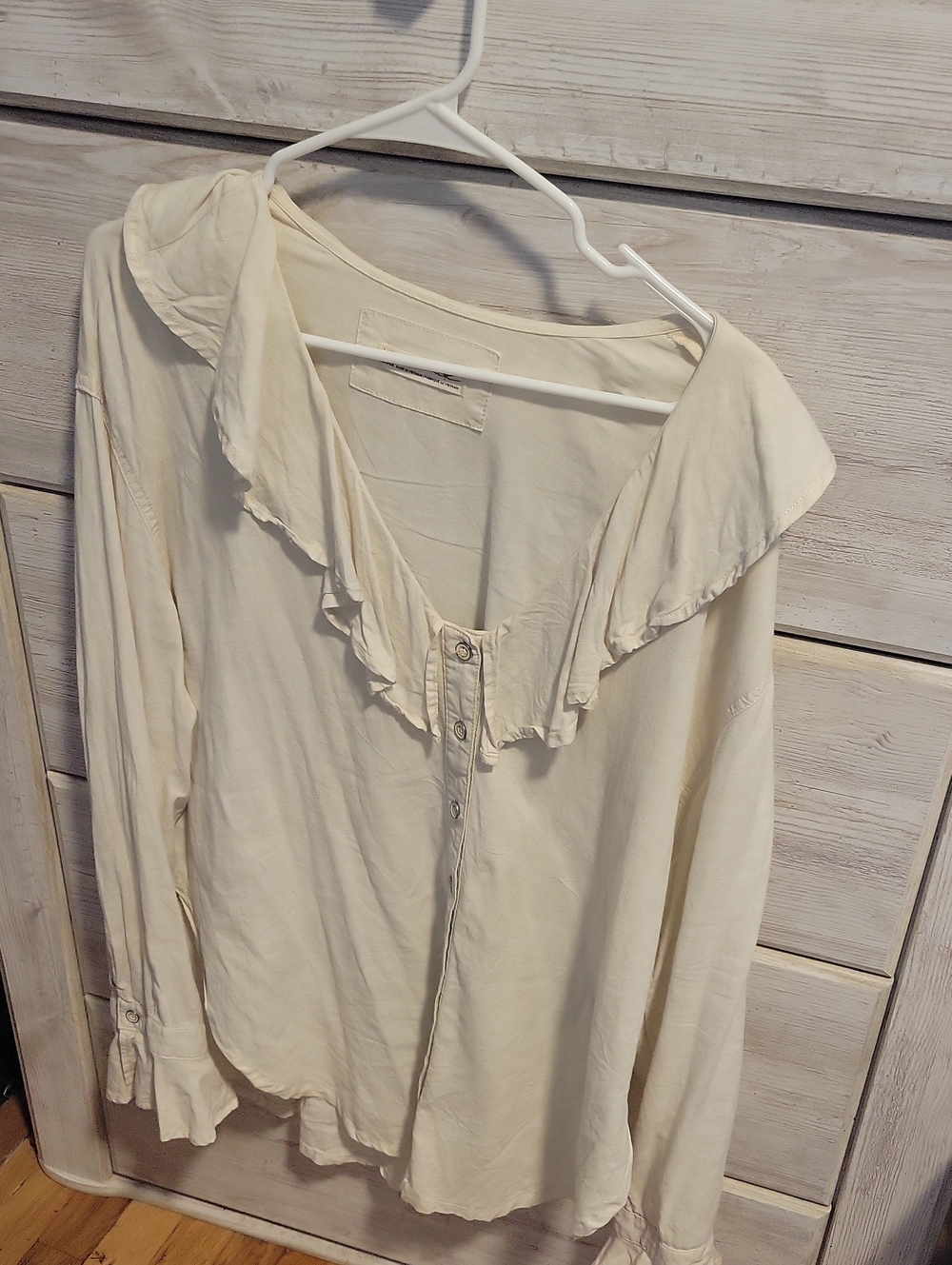 We The Free Cream Ruffle V-Neck Button Front Blouse